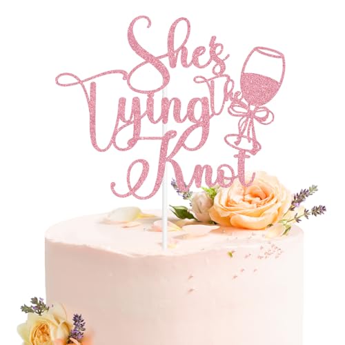 She's Tying the Knot Cake Topper, Coquette Bride to Be, Bow Tie Bachelorette Bridal Shower Wedding Party Decorations Pink Glitter