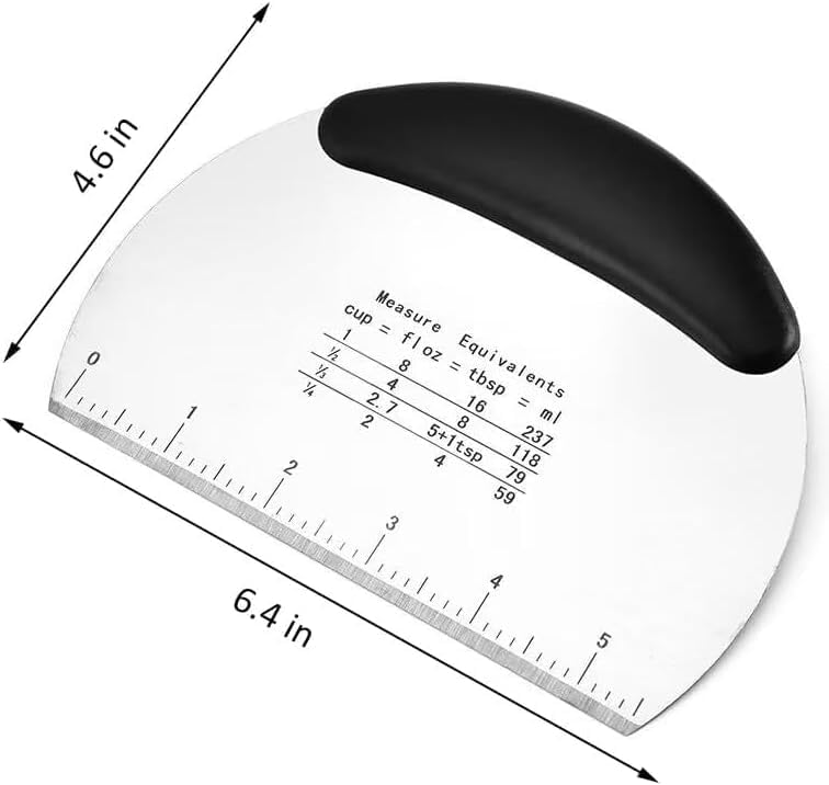Image of Dough Cutter with Measurement Guide, Stainless Steel Bench Scraper with Ergonomic Handle, 6.4 x 4.6 Inches, Stainless Steel Dough Pastry Scraper Cutter Chopper Pizza Cutter (Black)