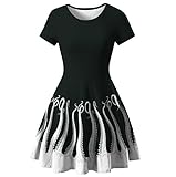Women's 3D Digital Print Octopus Round Neck Dress Creative Art A-line Party Pleated Skirts L