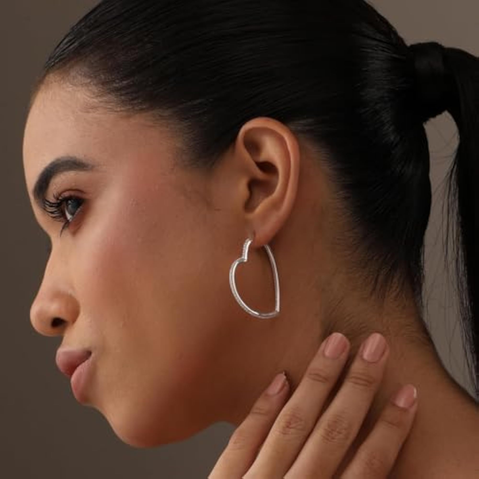 Women's 925 Sterling Silver Heart Hoop Earrings with CZ, 38MM