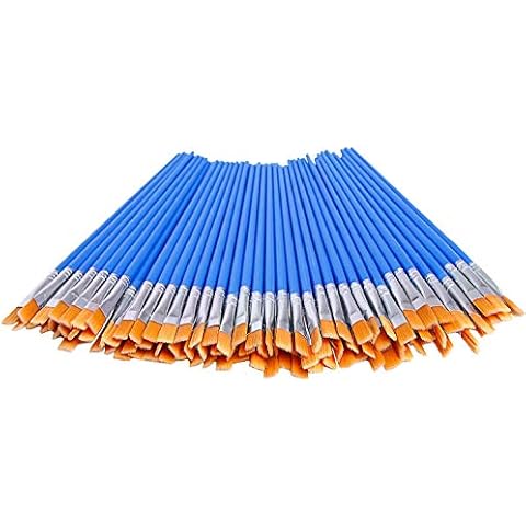 DECYOOL 100 Pcs Flat Paint Brushes,Small Brush Bulk for Detail Painting,Nylon Hair Brushes Acrylic Oil Watercolor Fine Art Painting for Kids,Children,Students,Starter,Teens, Adults, Artist Cover