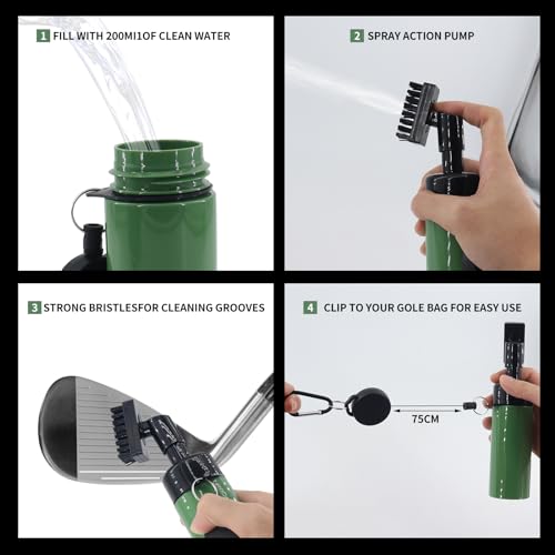OSLEN Golf Club Cleaner Brush Groove Cleaning Brush with Bristles Head, Carabiners - Image 4