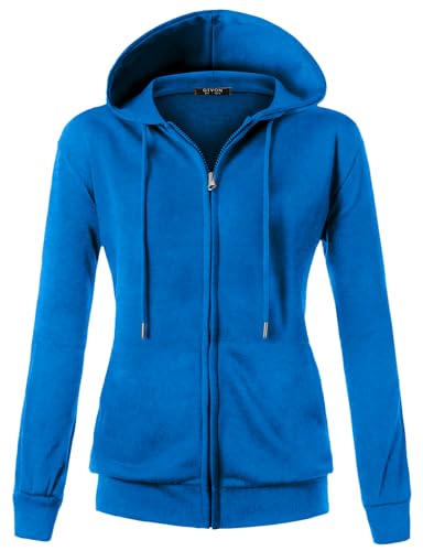 Image of GIVON Womens Casual Zip Up Hoodie Cotton Blend Soft Fabric Basic Layering Hooded Jacket with Kangaroo Pocket