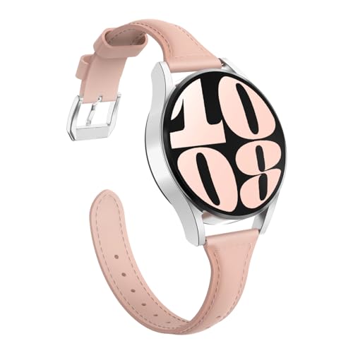 MoKo Slim Leather Band Compatible with Samsung Galaxy Watch 7 FE 6 5 4, 40mm 44mm/Watch 6 4 Classic 43mm 47mm 42mm 46mm/Watch 5 Pro/3 41mm/Active 2, 20mm Genuine Leather Thin Band, Pink