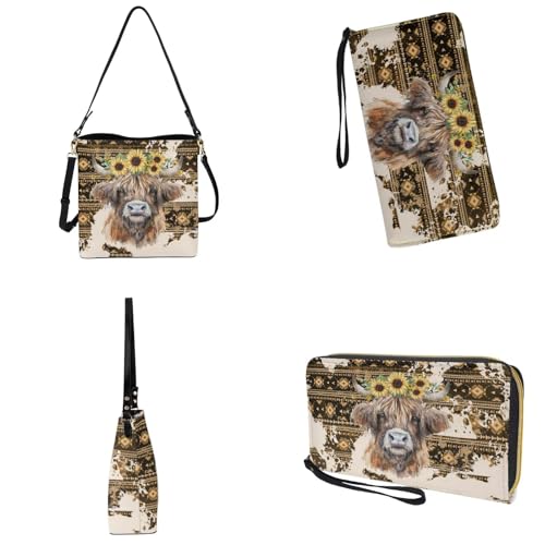 Image of Bucket Crossbody Bag Set for Women Lady, Leather Purse and Wallet Set Large Bucket Bag with Wallet