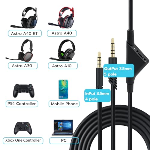 Cable de repuesto para auriculares Astro A10 A40 con control de volumen 2m miniatura 3