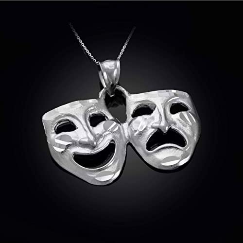 Claddagh Gold Exquisite .925 Sterling Silver Theater Acting Masks of Comedy and Tragedy Drama Pendant Necklace Choice of Pendant Only or Necklace Chain Length3