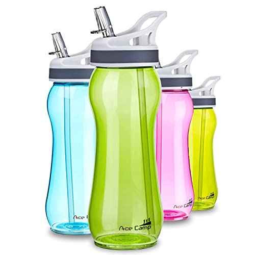 AceCamp TRITAN Botella de agua | Botella de agua a prueba de fugas sin BPA | Botella deportiva pajita I 550 ml I Verde I 15535