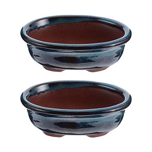 Happyyami Vaso de cerâmica para suculentas 2 peças de vaso de cerâmica para bonsai, suporte decorati