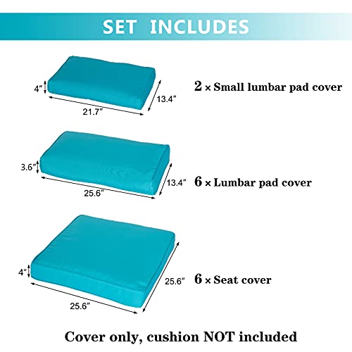 kinbor Patio Cushion Covers Replacement - Patio Wicker Furniture Sectional Sofa Seat Covers Only, Rattan Patio Seating Cushion Cover Set with Zipper, Washable Slipcovers Replacement (Blue)