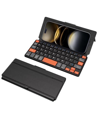 Doohoeek Dual Bluetooth Mini Keyboard for Phone Portable Wireless Keyboard With Stand for iPhone iPad Mini Samsung Z Fold Compatibel With iOS Android and Windows Orange&Black