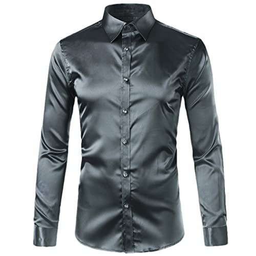 Chemise de fête mariage homme en satin gris foncé keusyoi pour soirée