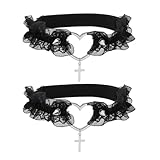 FloralGrace 2 Stück Spitzen Herz Strumpfband Mit Kreuz, Verstellbares Nieten Oberschenkel Strumpfgürtel Für Damen Partys