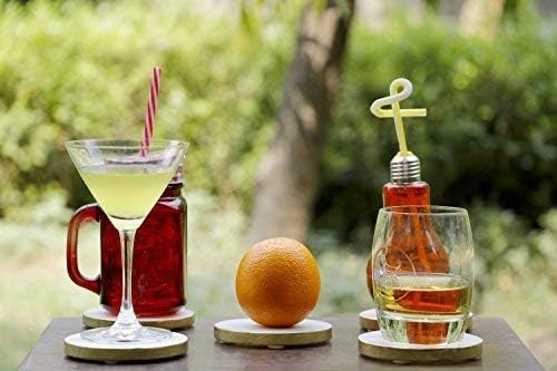 GoCraft Coasters - Handcrafted White Marble Gold Edged Coasters for your Drinks, Beverages & Wine/ Bar Glasses (Set of 6)