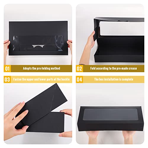 Thenshop 50 Pcs Black Bakery Boxes With Window 16 X 6.5 X 2.75 Inch Cookie Boxes Windowed Cupcake Macaroon Cake Boxes Pastry Baked Treat Boxes Dessert Cookie Containers For Birthday Wedding Graduation #TOP2