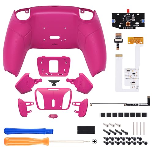 eXtremeRate Nova Pink Rubberized Grip Programable RISE4 V3 Remap Kit for PS5 Controller BDM-030 040 050 Models, Upgrade Board Redesigned Bottom Shell 4 Back Buttons Set for PS5 Controller
