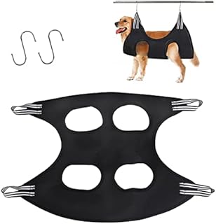 Maotrade Dog Grooming Harness Hammock Triple Polyester Dog Grooming Bag Breathable Pet Towel with 2 Hooks for Pet Nail Trimming Grooming Table Shower (M Black, Up To 35kg)