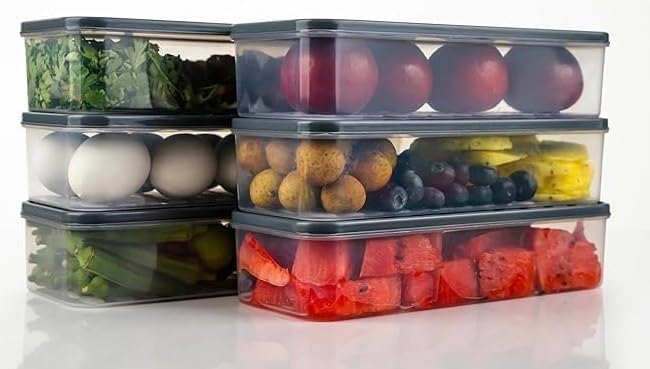 Image of Air Tight Plastic Storage Containers Set for Kitchen | Pantry Organizers Kitchen Accessories Items Fridge Storage Boxes Fridge Box Leak-Proof, Durable and Space-Saving (1200 ML, Pack of 6)