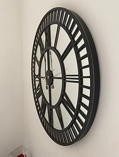 Large Mirrored Wall Clock For Home Decor - Modern Wall Clock With Wood Frame Big Silent Non Ticking Clock, Living Room Decoration, Kitchen, Bedroom (23,6 Inches, Silver-Black) #TOP4