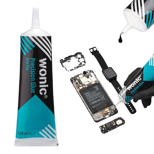 Colla per cellulari | WONIC Pro Fix | Ideale per la sostituzione dello schermo | Flessibile, nera, multiuso | 125 ml | con punta di precisione in metallo