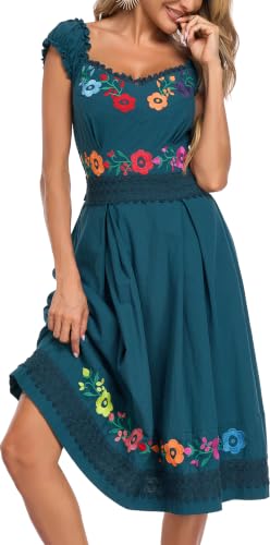 Image of Women's Mexican Dress Embroidered Causal Lace Party Dress