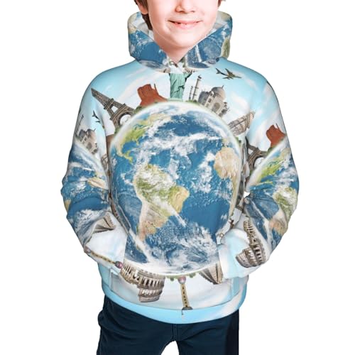 World Travel Kid Hoodies Boys Sweatshirts Girls Pullover with Pocket3