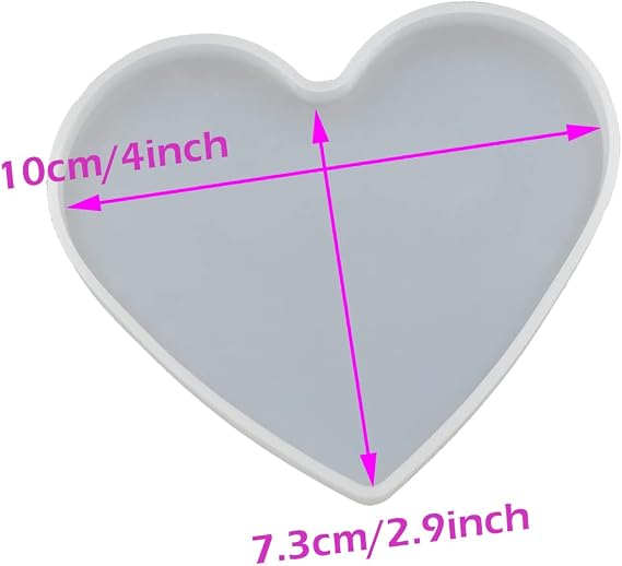 5Pcs Love Heart Epoxy Mold DIY Resin Casting Heart Base Coaster Silicone Mold, 5Pcs Medium Size, 10 x 7.3cm