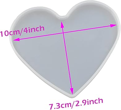 5Pcs Love Heart Epoxy Mold DIY Resin Casting Heart Base Coaster Silicone Mold, 5Pcs Medium Size, 10 x 7.3cm