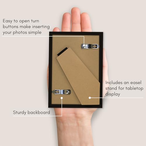 Americanflat 3.5x5 Picture Frame with Polished Plexiglass - Streamline Collection - Thin Border Picture Frame for Wall Display - Hanging Hardware Included - Black