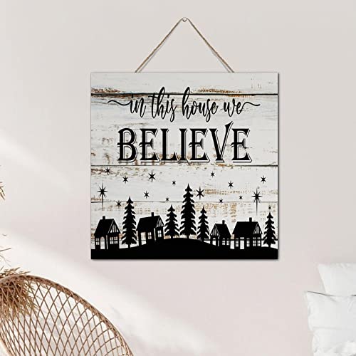 Cuadro de madera para pared con texto navideño inglés y diseño rústico de mesa 6