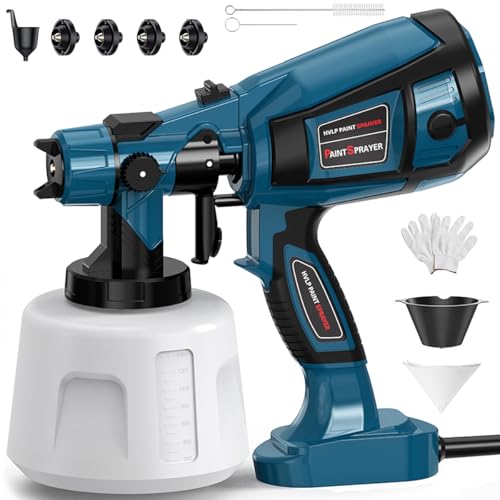 Paint-Sprayer-1000W-High-Power-Electric-Spray-Paint-Gun 1400ml High Capacity Container Easy to Clean 4 Nozzles and 3 Patterns for House Home Furniture Cabinets Fence Door Chairs Blue