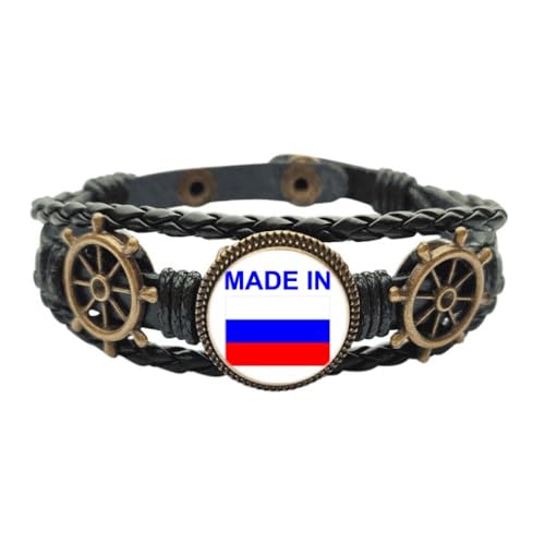 Bracelet Russie cuir tressé Océan en métal M le cadeau parfait pour homme