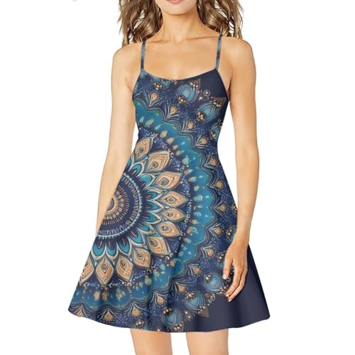 Image of Spaghetti Strap Midi Satin Dresses Summer Sleeveless Sundree Women Girl Beach Party Swing Dress
