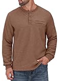 Herberton Mens Teddy Sweatshirts Pocket Henley Shirt Button Fashion Long Sleeve Thermal Casual Pullover Brown M
