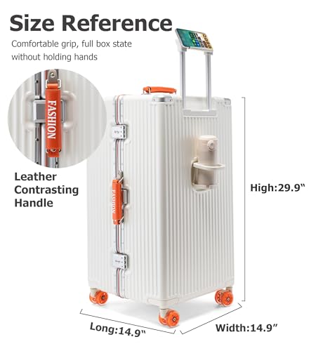 Image of feilario Super Large Aluminum Frame Checked Luggage, Removable Wheels | Zipperless access, PC shell, TSA lock, cup /phone holder and 126L capacity suit dorm moves, moving and long trips