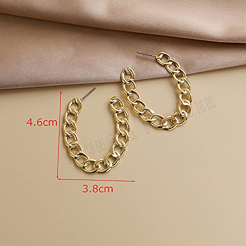 Image of Young & Forever Gift Stainless Steel Gold Plated Curb Chain Hoop Earrings for Women Big Hoop Dangle Earring for Women Oval Earrings Thin Geometric Hoop Earrings
