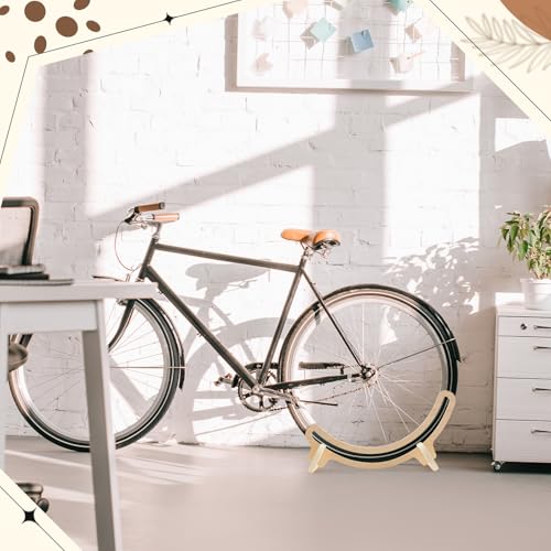 DoubleFill 1 Pack Wooden Stationary Bike Floor Stand Bicycle Indoor Storage 4 Adjustable Sizes Fit Commuter, Mountain, Road, Gravel Bikes Etc, Bike Wheel Wooden Display Stop Suitable for Home (Hollow)
