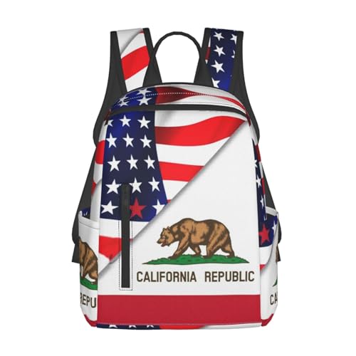 America Flag And California Flag Backpack Lightweight Casual Travel Daypack Mini Classic Basic Backpack For Women Men