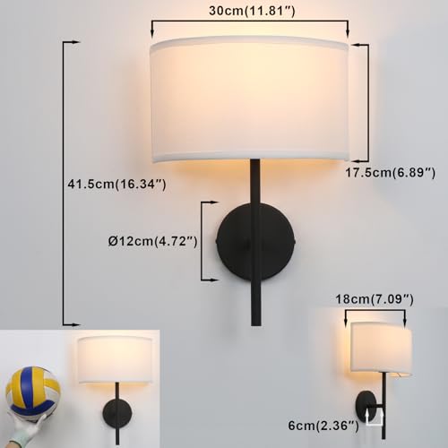 Image of Yosoan Fabric Wall Sconce Brass Vintage Indoor Bedside Wall Lamp Fixture | Industrial Hardwired Boho Semi Circular with White Half Moon Shade for Reading Bedroom Living Room(Black)