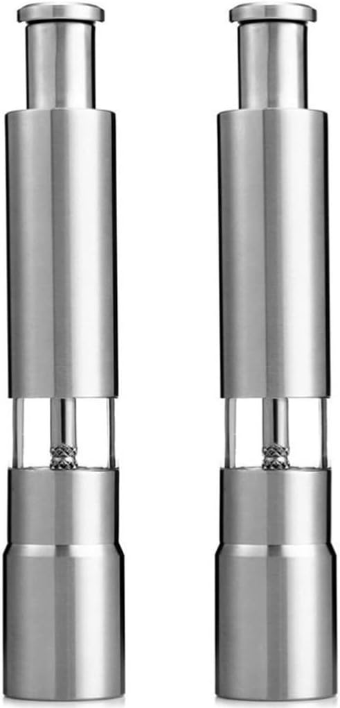 Manual Salt and Pepper Grinder Set Thumb Push Pepper Mill Stainless Steel Spice Sauce Grinders With Metal Holder Kitchen Tool(D)