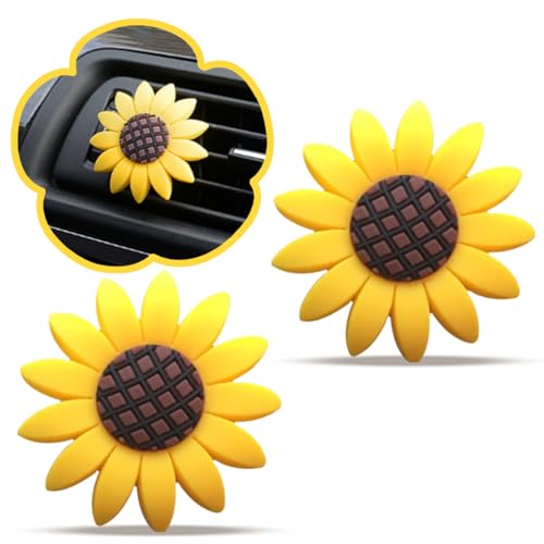Image of smilfuy Sunflower Air Vent Clip, Sunflower Car Air Vent Decoration, Cute Car Clip Interior Air Conditioner Outlet Clip Charm, Flower Prensent Accessories for Women, Yellow (2PCS)