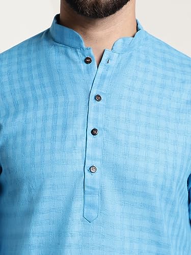 Image of SOJANYA (Since 1958 Men's Cotton Blend Checked Kurta and Churidar Pyjama Set