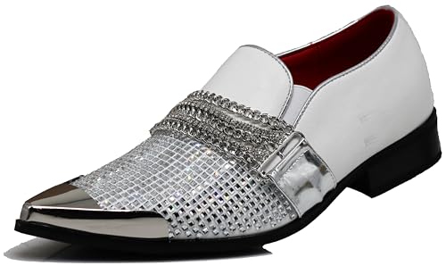 Image of Enzo Romeo Crisino Men Rhinestone Chrome Toe Suede Pointy Buckle Dress Loafer Slip On Shoes