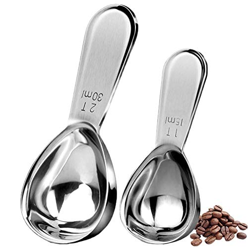 Juego de 2 Cucharadas de Caf, 1 Cucharada (15 Ml) y 2 Cucharadas (30 Ml) de Cucharas Medidoras de Acero Inoxidable Para Caf, T, AzCar, Harina