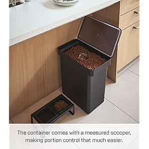 Yamazaki Home Tower Airtight Pet Food Storage Container - Cat And Dog Food Holder Bin With Transparent Lid And Handle - Extra Large - Polypropylene - 6.6 Gallons, 25 Liters,Black Yamazaki Home Tower Airtight Pet Food Storage Container Cat And Dog Food Holder Bin With Transparent Lid And Handle Extra Large Polypropylene 66 Gallons 25 LitersBlack