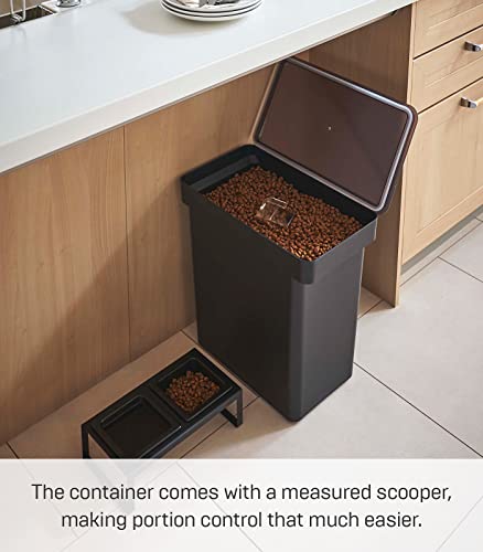Yamazaki Home Tower Airtight Pet Food Storage Container - Cat And Dog Food Holder Bin With Transparent Lid And Handle - Extra Large - Polypropylene - 6.6 Gallons, 25 Liters,Black