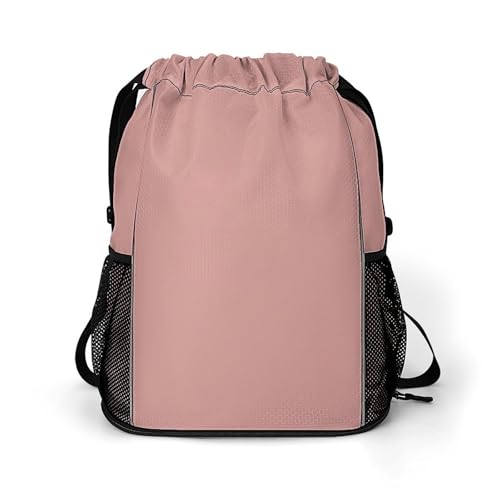 Subtle Dusty Rose-467 Drawstring Gym Backpack for Men Women, Water Resistant Sports Sackpack with Shoe Compartment And Wet Pocket, Lightweight String Bag for Travel
