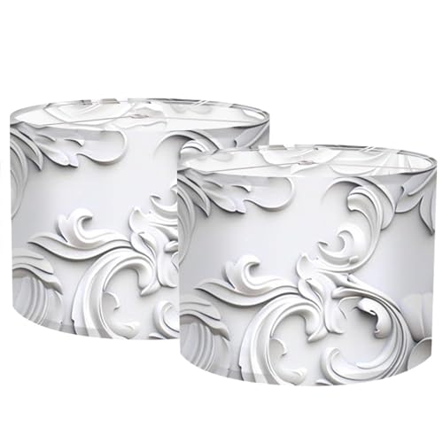 Image of Nuxovilar Lamp Shades Set of 2, 13 inch Top x 13 inch Bottom x 10 inch High (Spider) | Floor lamp shades floral relief pattern living room dining formal space covers light (Relief)