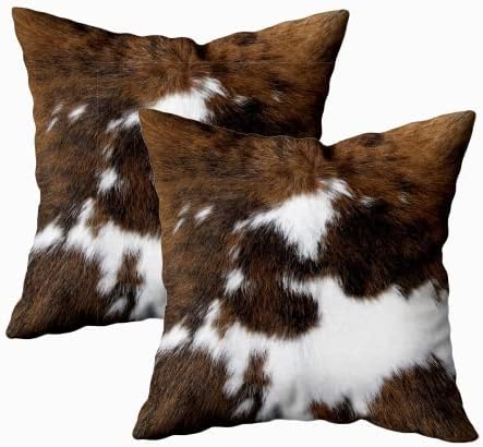 TOMWISH Throw Pillow Covers 2 Packs Hidden Zippered Pillowcase Black White and Brown Cowhide Accent Double Sided Printing 22x22Inch Decorative Throw Custom Cotton Pillow Case Cushion Cover for Home