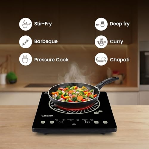 Image of OTEK Infrared Cooktop 2200W Portable Electric Stove Touch Control LED Display 6 Preset Modes Crystal Glass Cooktop Compatible with All Cookware